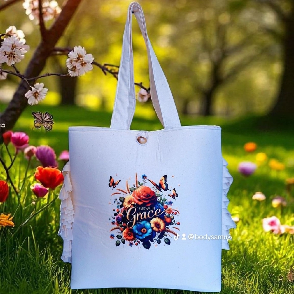 Yeirdesign Graceful White Floral Tote Bag - Picture 6 of 7